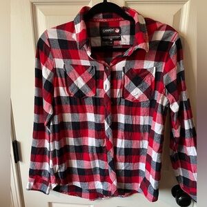 (2) Canada Weather Gear Red Black White Plaid Button-Up Flannel Shirts